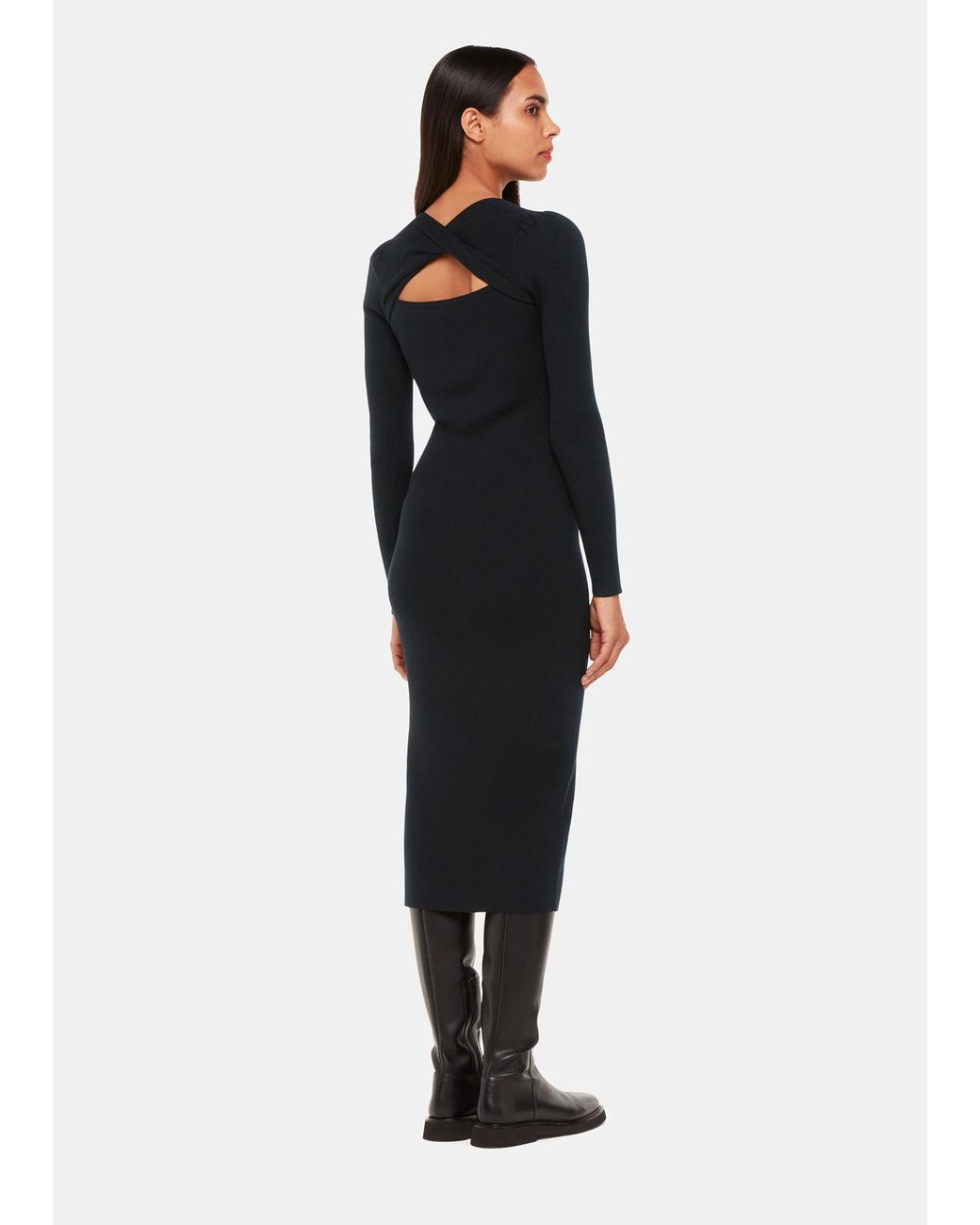 Whistles Blue Cut Out Twist Knitted Dress