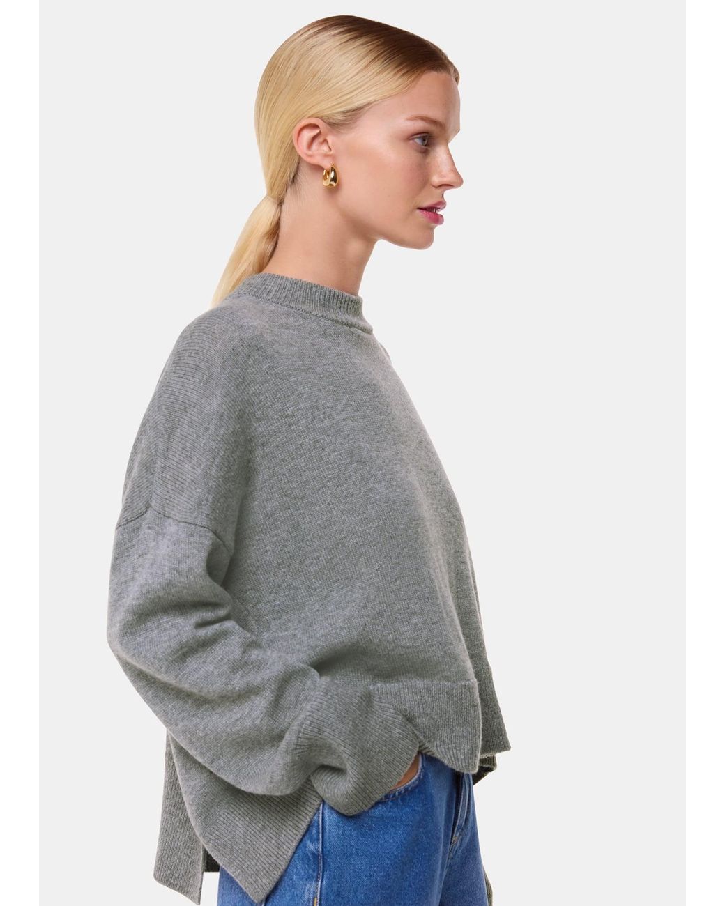 Whistles Gray Cashmere Blend Split Back Knit