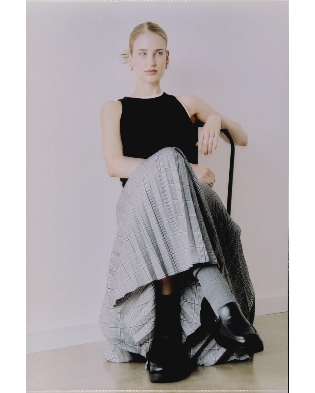 Whistles Gray Check Pleated Midi Skirt
