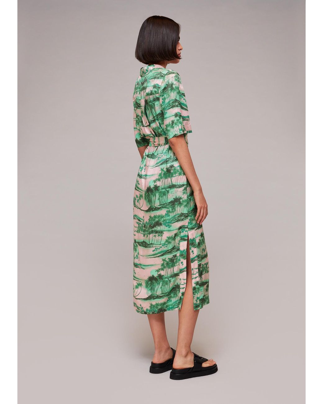 Whistles Green Waving Palms Shirt Dress