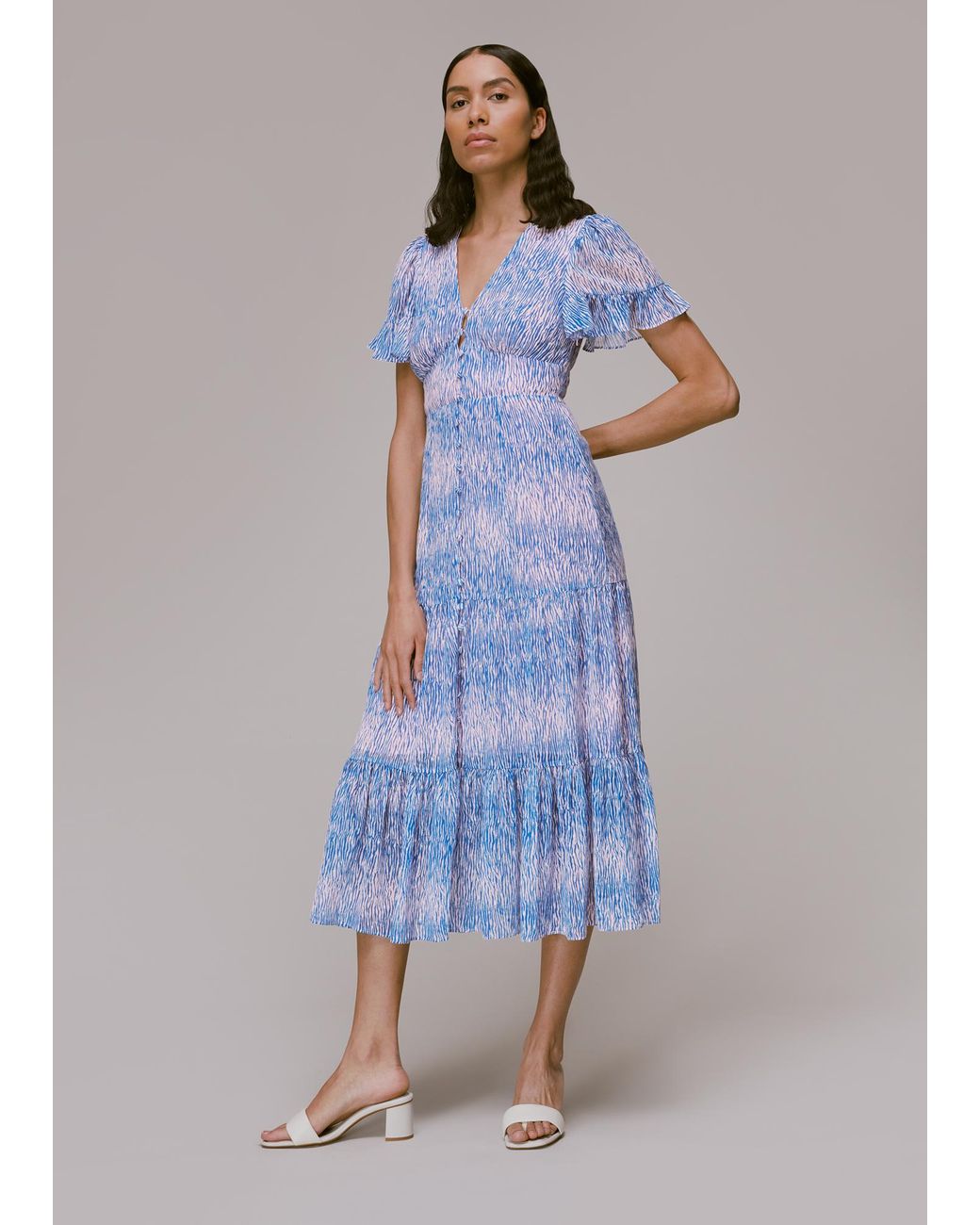 Whistles Blue Tiger Dobby Midi Dress