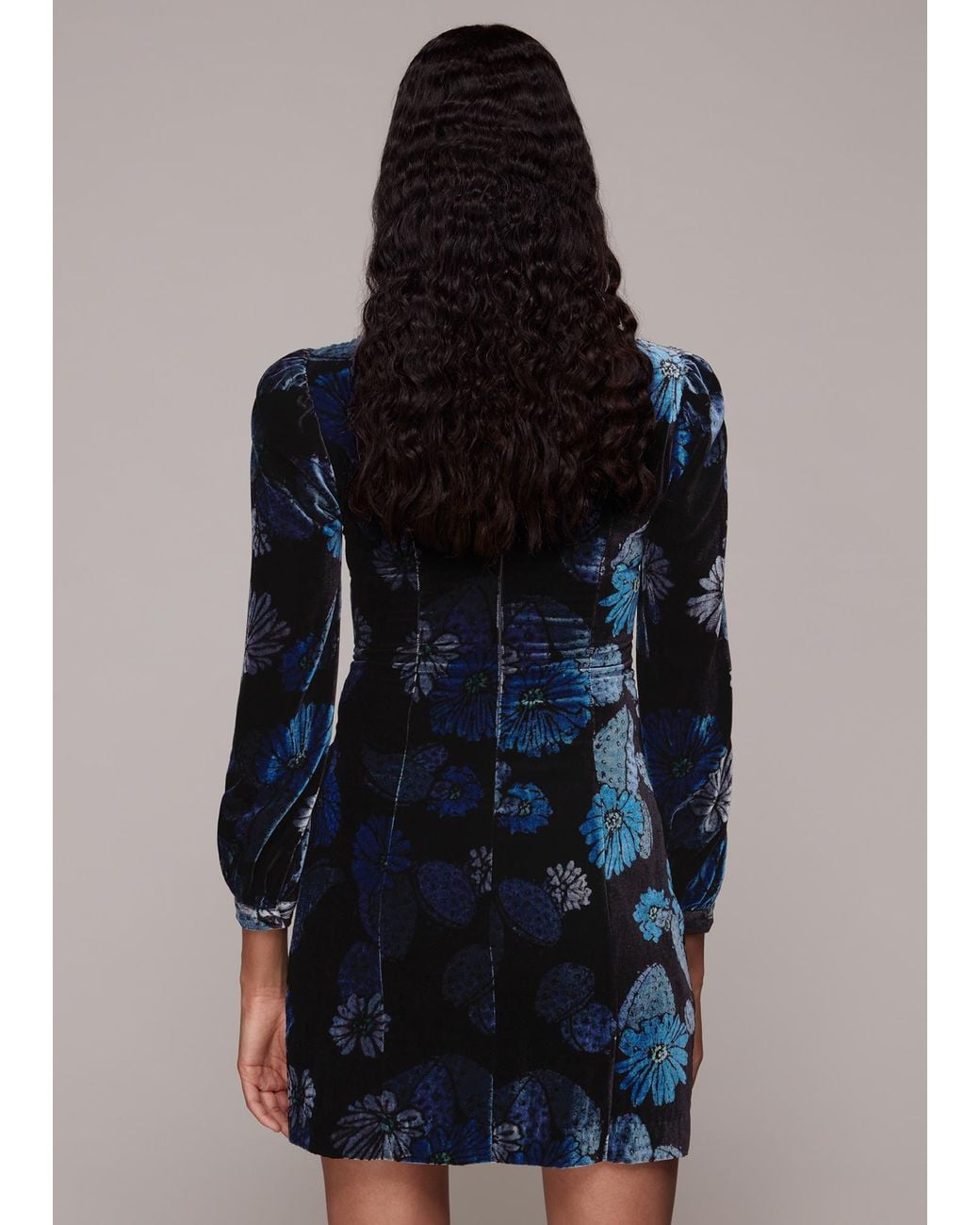 Whistles Blue Cactus Print Velvet Dress