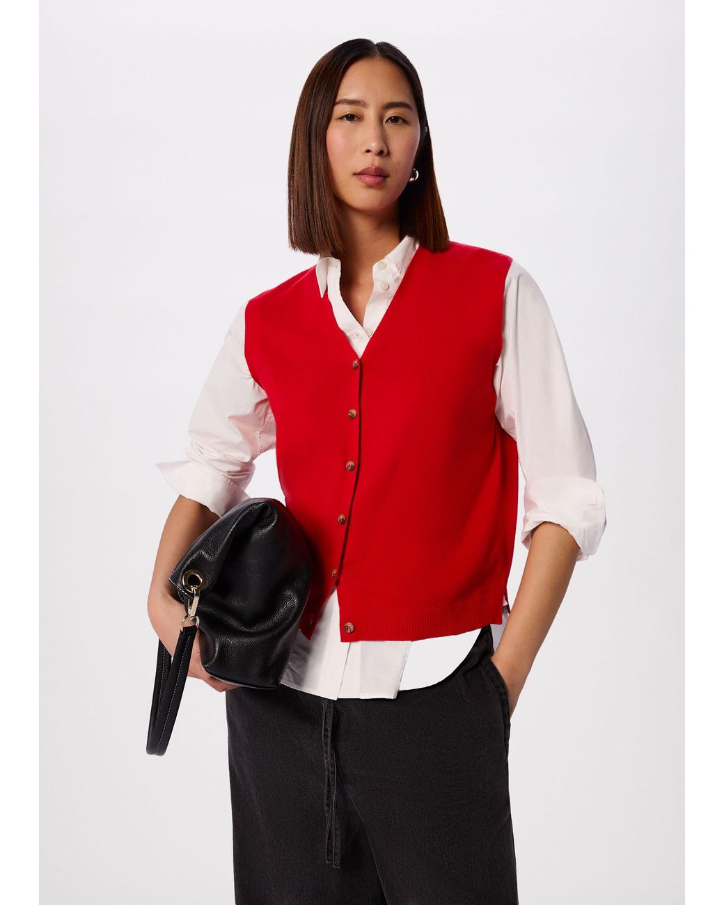 Whistles Red V Neck Button Front Knit Tank