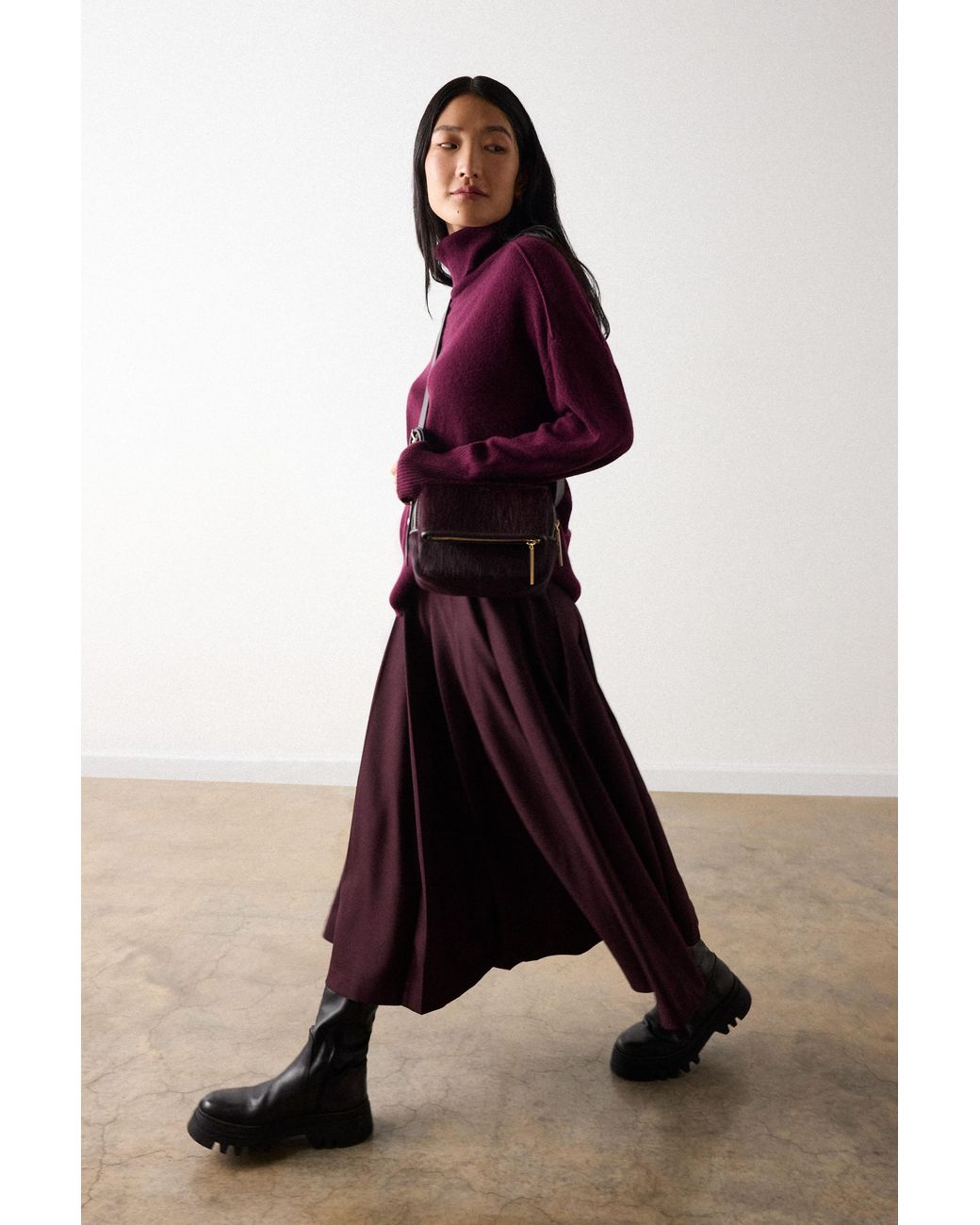 Whistles Purple Cashmere Seam Roll Neck Knit