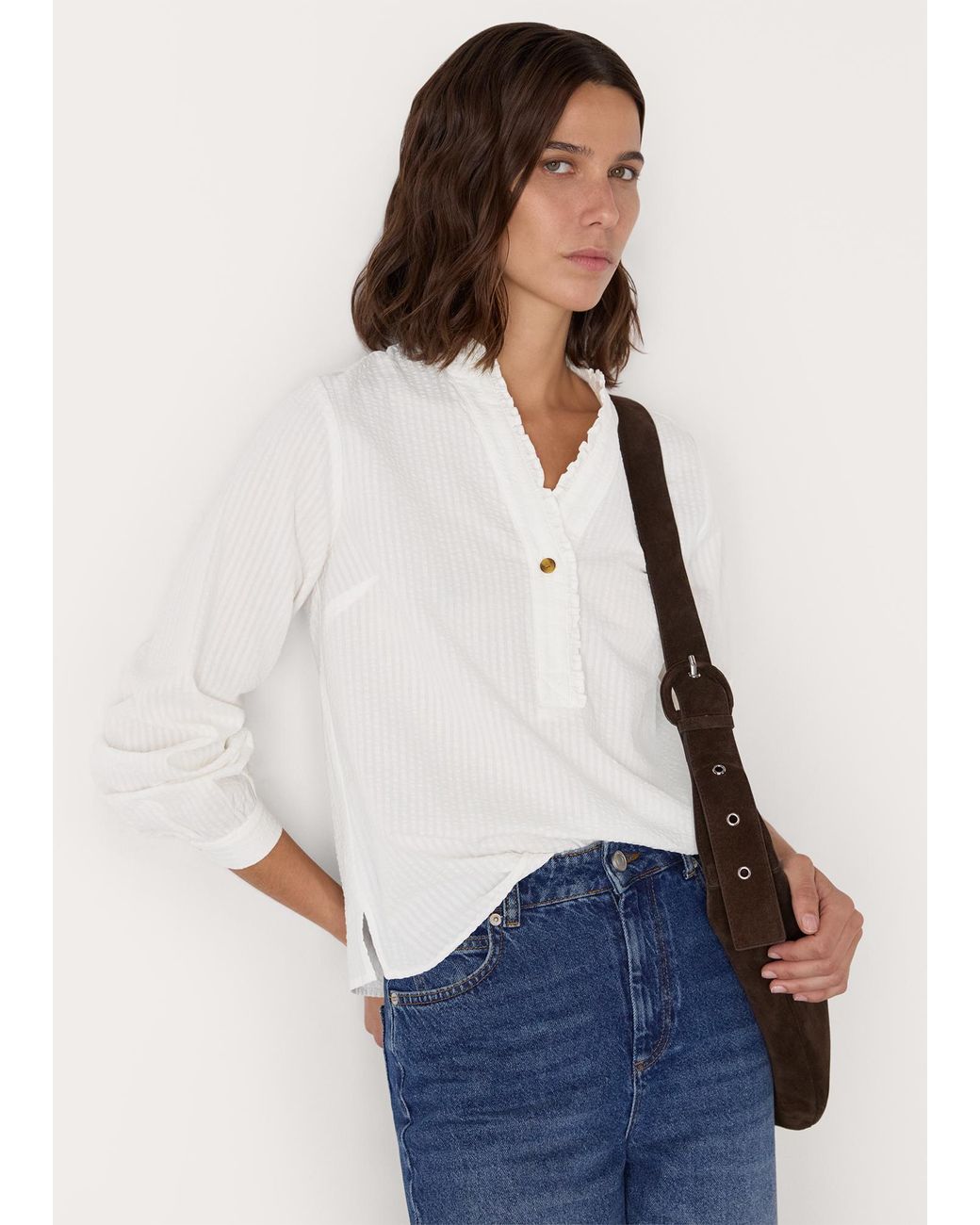 Whistles White Textured Frill Shirt