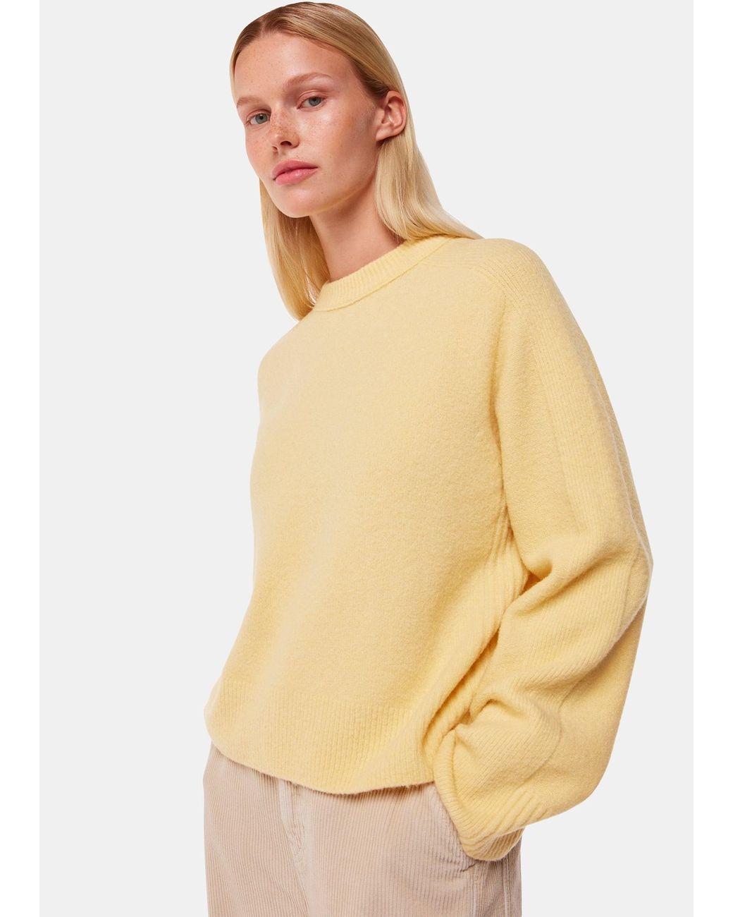 Whistles Natural Alana Wool Mix Crew Neck