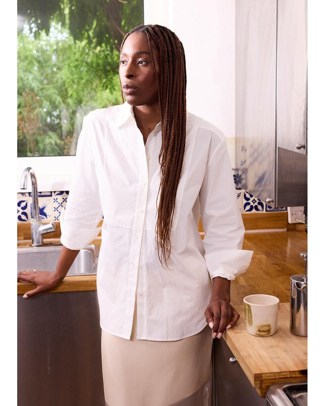 Whistles White Bib Detail Cotton Poplin Shirt