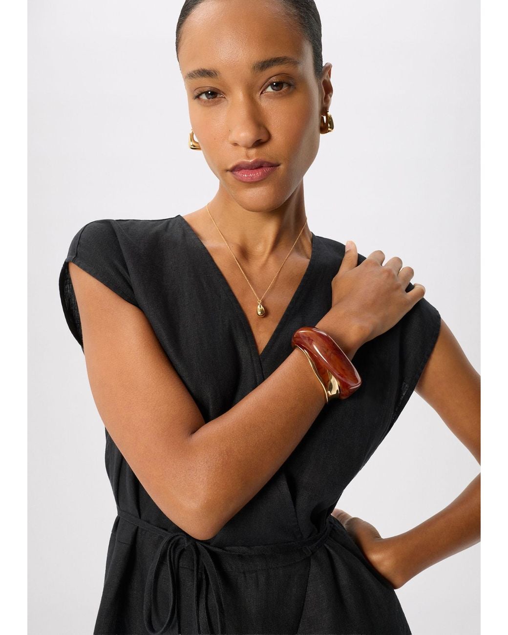 Whistles Black Linen Wrap Jumpsuit