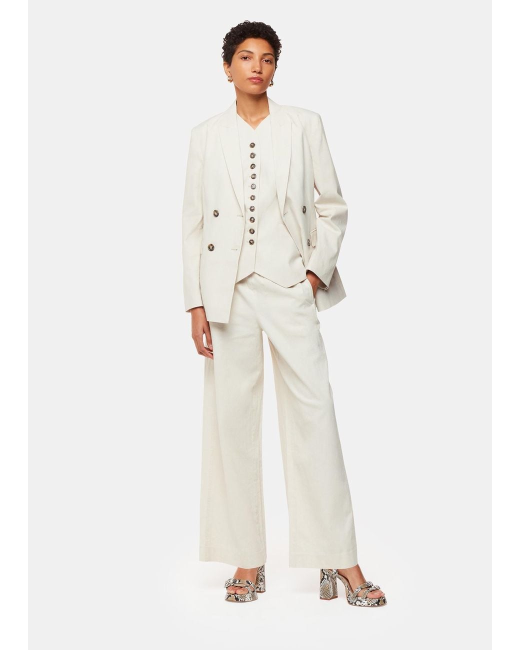 Whistles White Lindsey Linen Blend Trouser