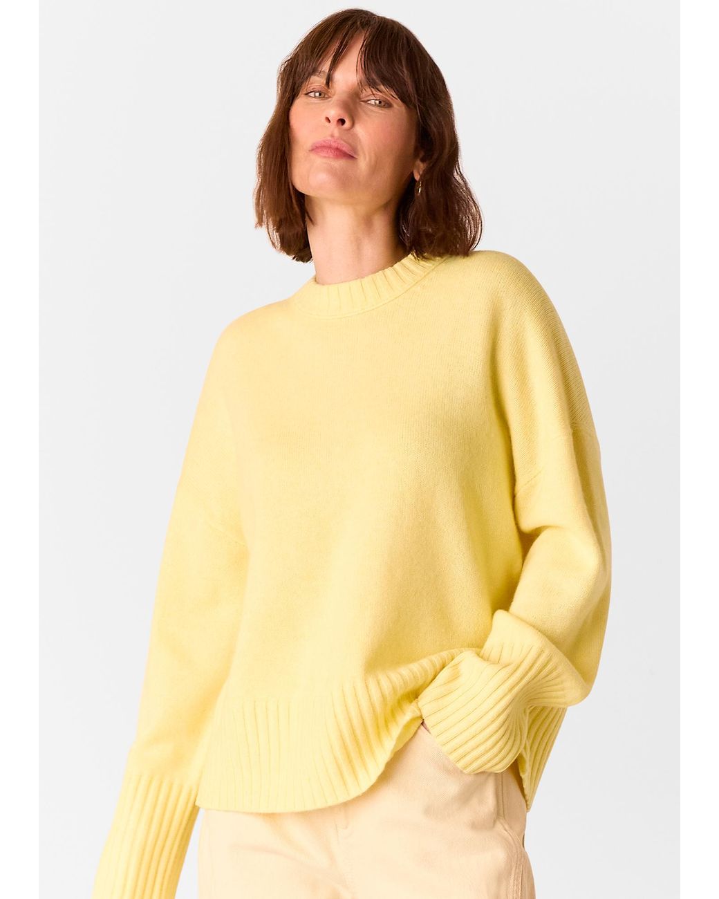 Whistles Yellow Wool Ribbed Cuff Knit
