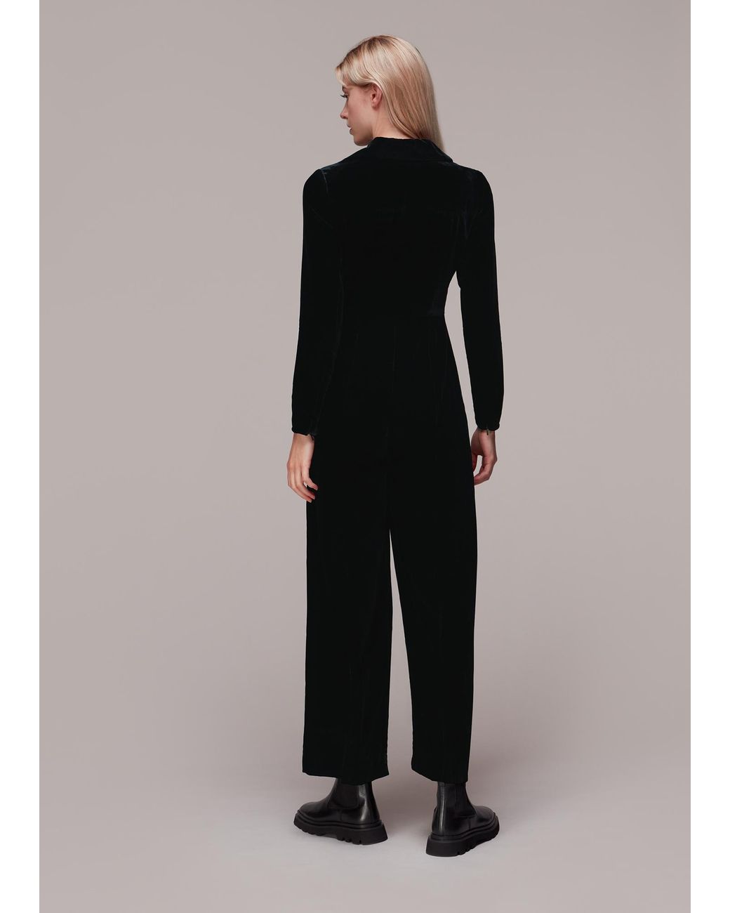 Whistles Black Velvet Zip Front Jumpsuit