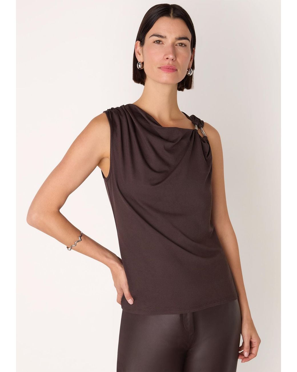 Whistles Brown Ring Detail Sleeveless Top