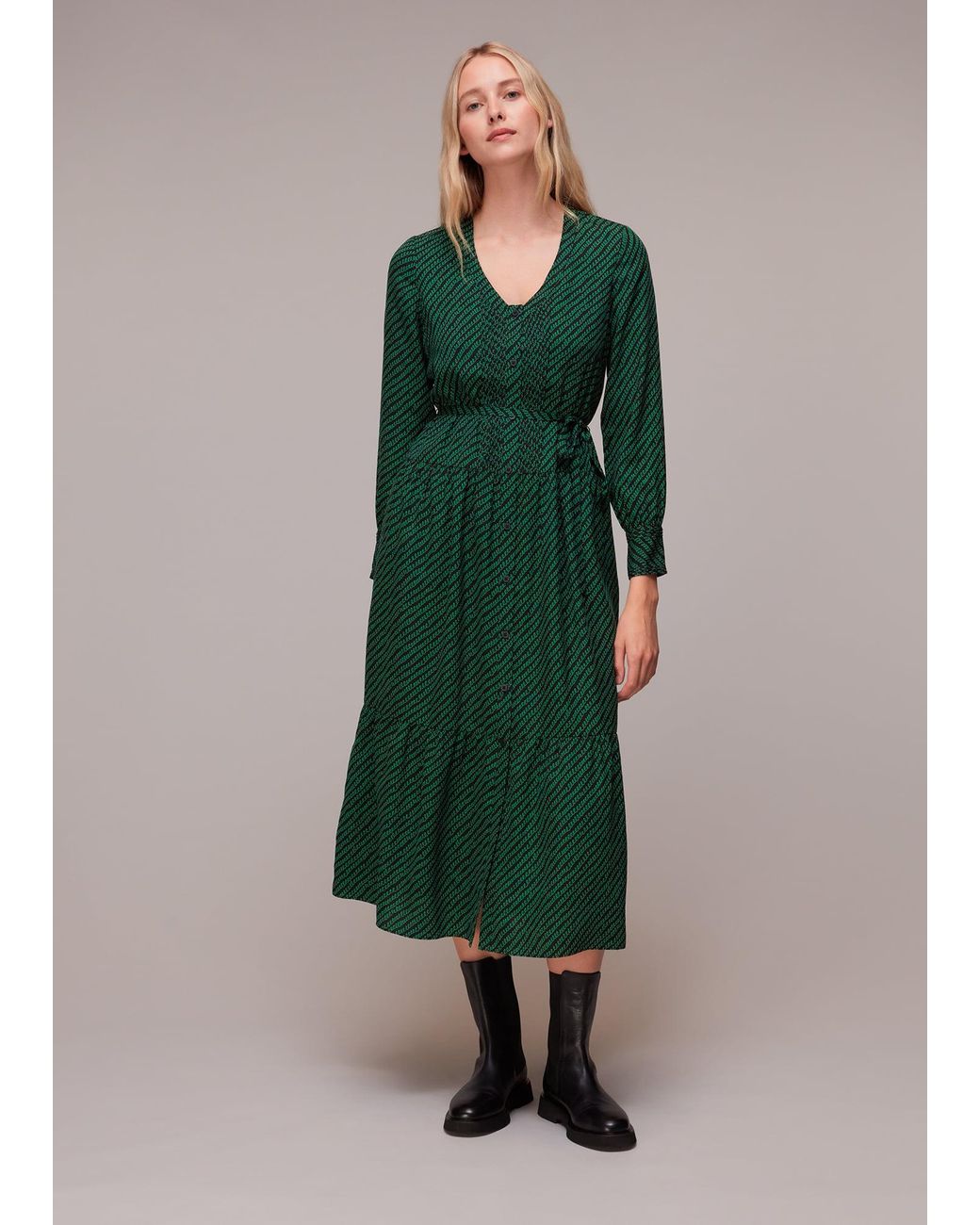 Whistles Green Diagonal Twist Midi Dress