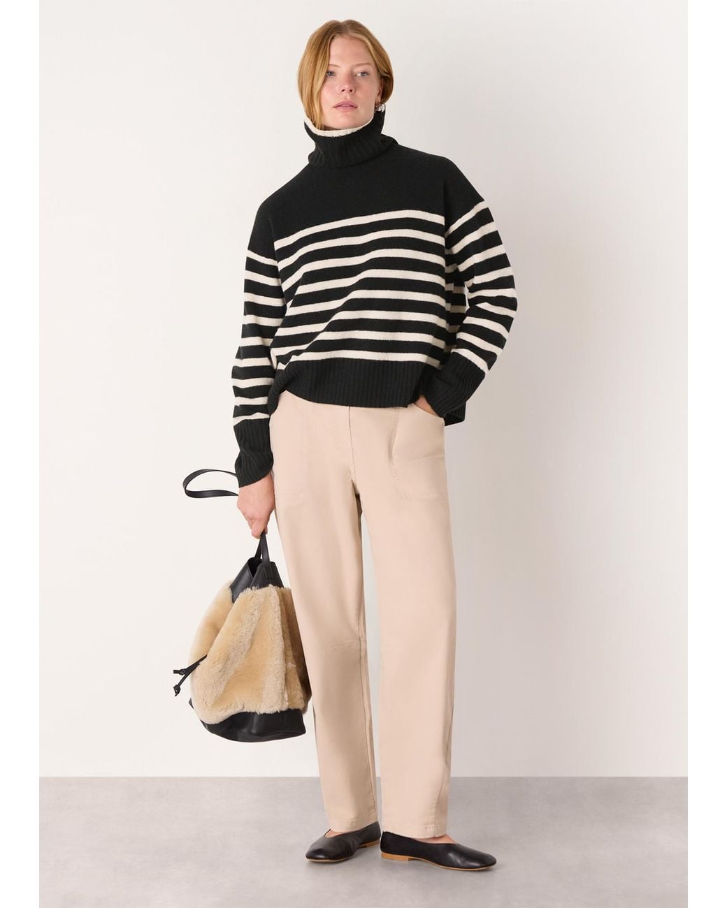 Whistles Black Stripe Wool Roll Neck