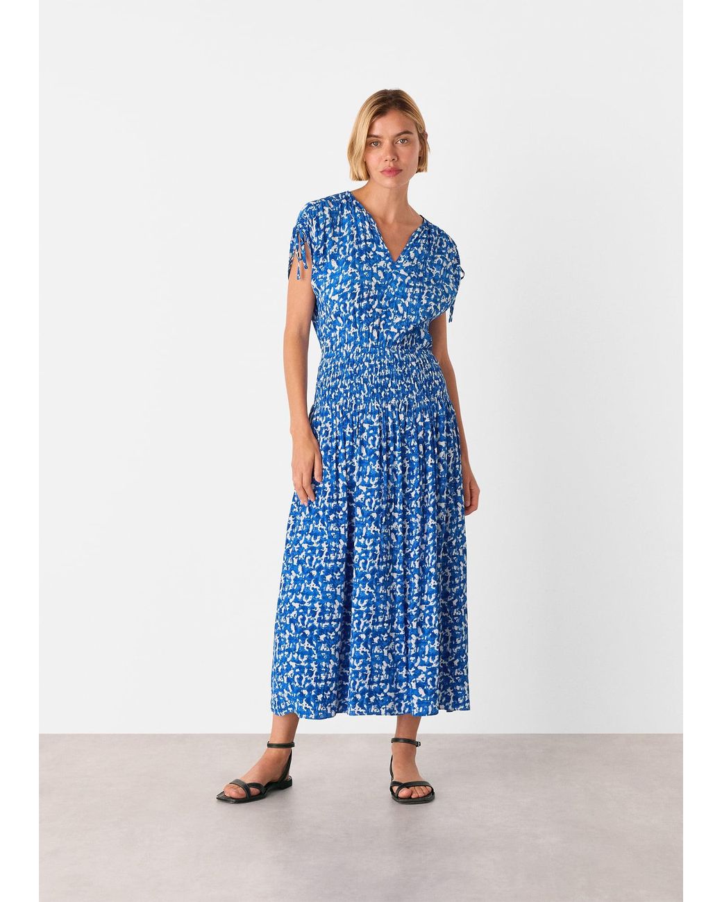 Whistles Blue Brushed Stroke Midi Dress