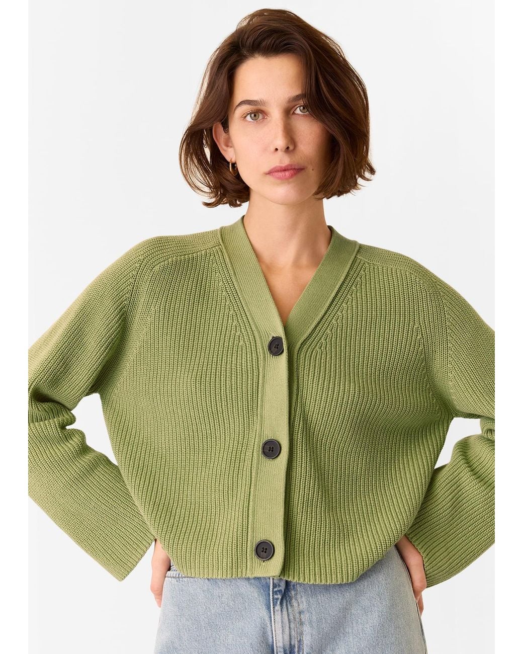 Whistles Green Nala Cotton Cardigan