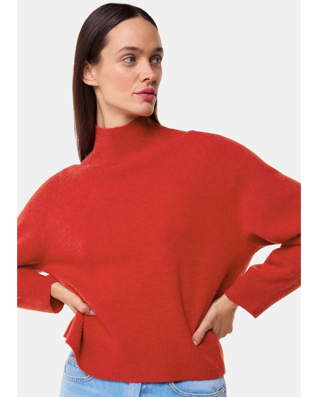 Whistles Red Wool Funnel Neck Knit