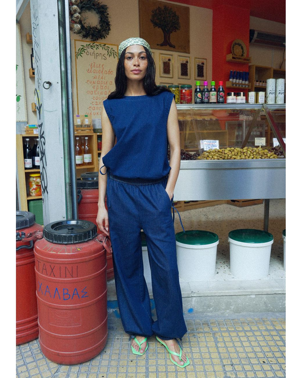 Whistles Blue Drawstring Detail Cotton Top