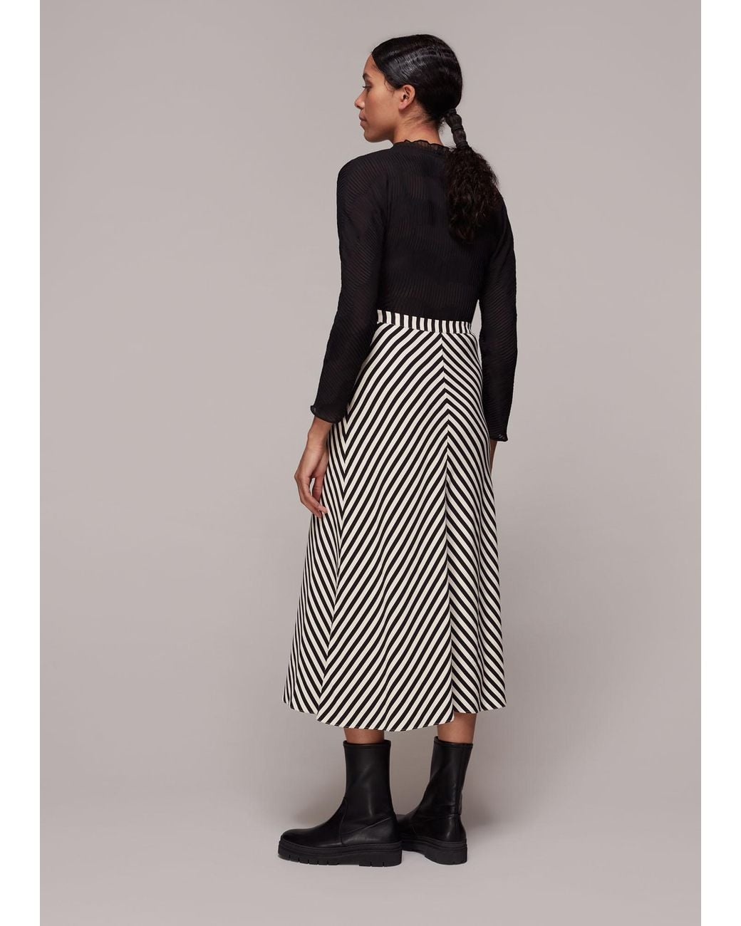 Whistles Gray Diagonal Stripe Skirt