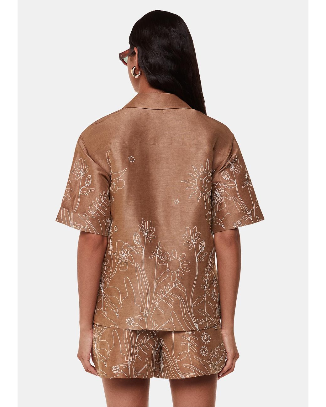 Whistles Brown Embroidered Scribble Shirt