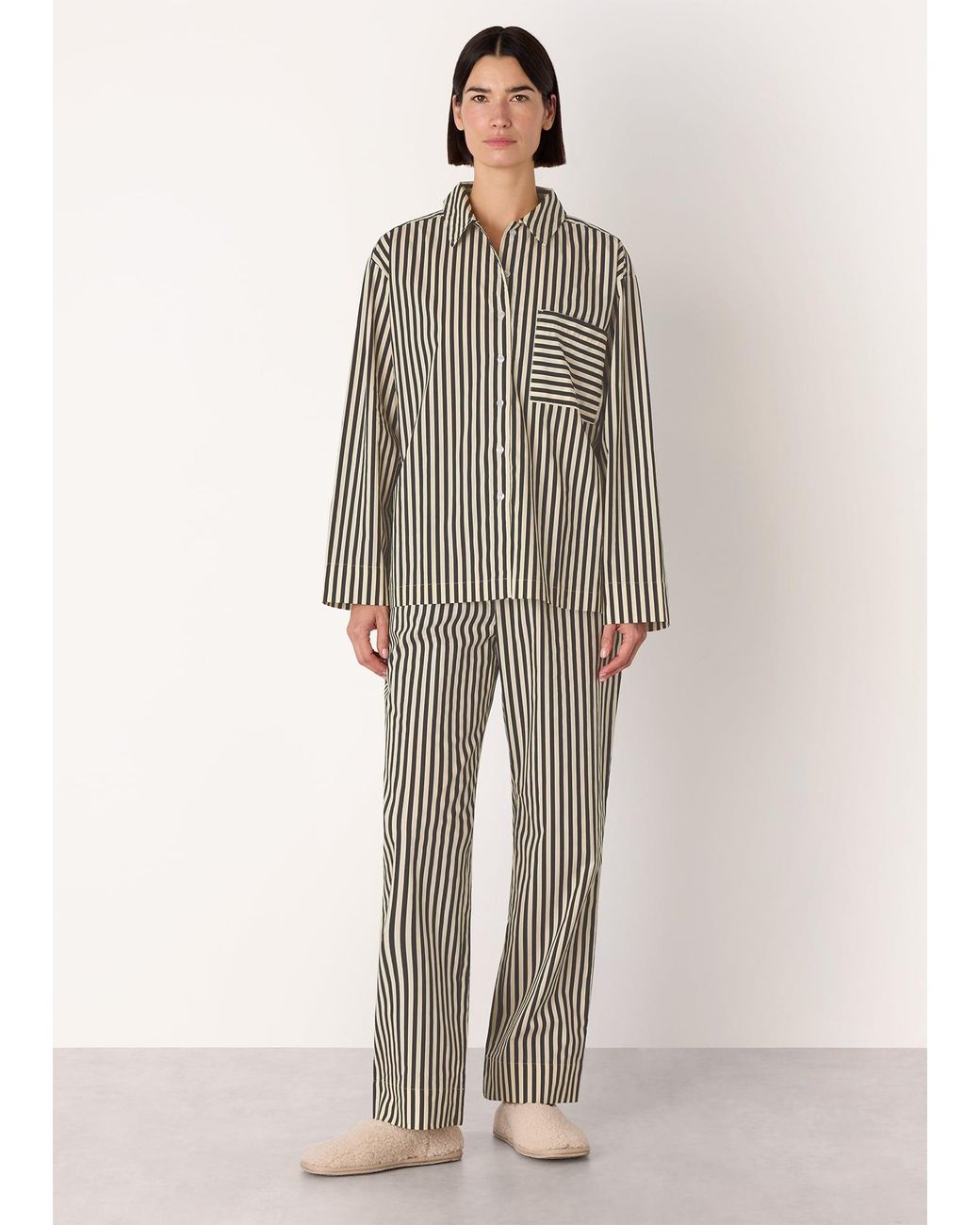 Whistles Brown Cotton Stripe Pyjama Shirt