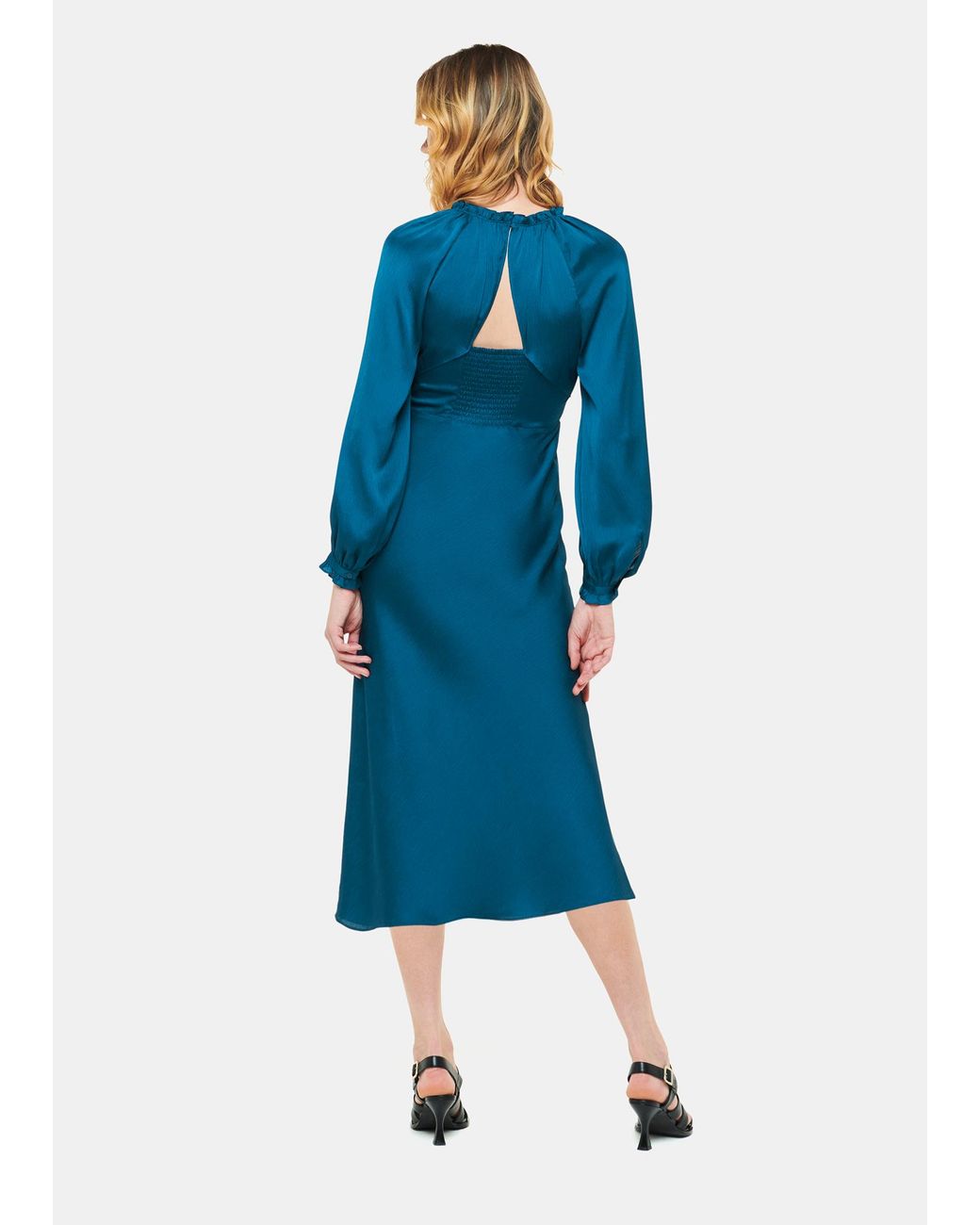 Whistles Blue Aurora Satin Midi Dress