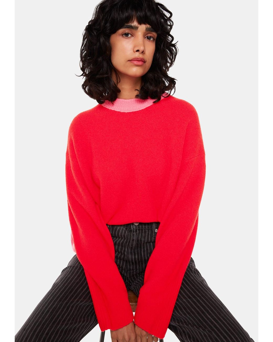 Whistles Red Colour Block Crew Neck Knit
