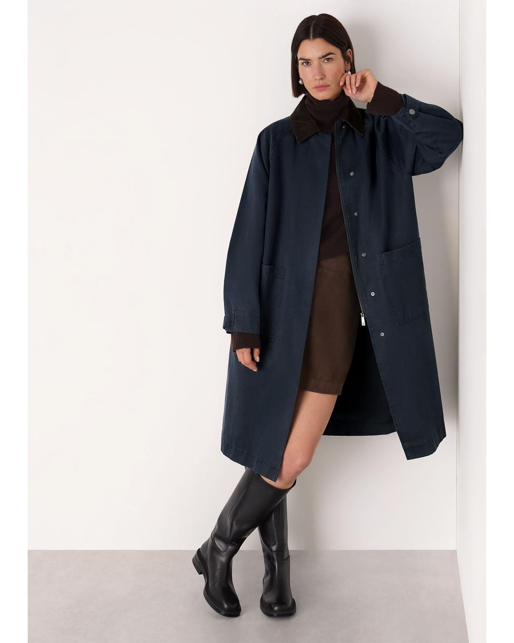 Whistles Blue Gabriella Waxed Overcoat