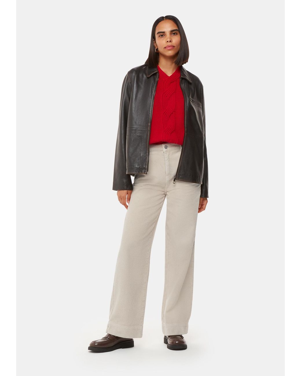 Whistles Red Wide Leg Cotton Corduroy Jeans