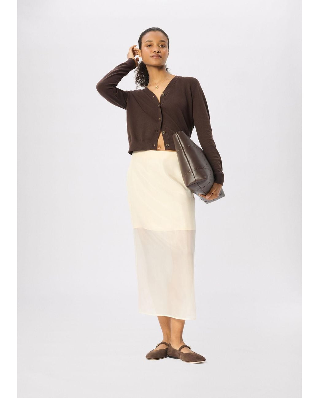 Whistles Brown V Neck Linen Cardigan