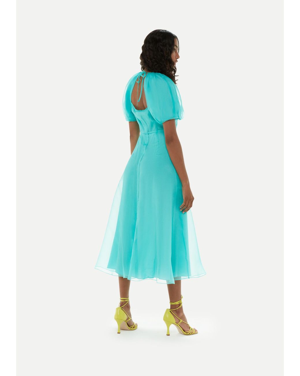 Whistles Blue Organza Silk Puff Sleeve Dress