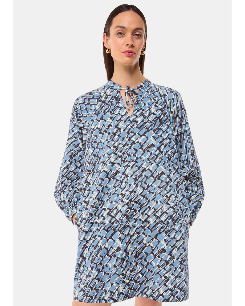 Whistles Blue Petite Feathered Wing Marnie Dress