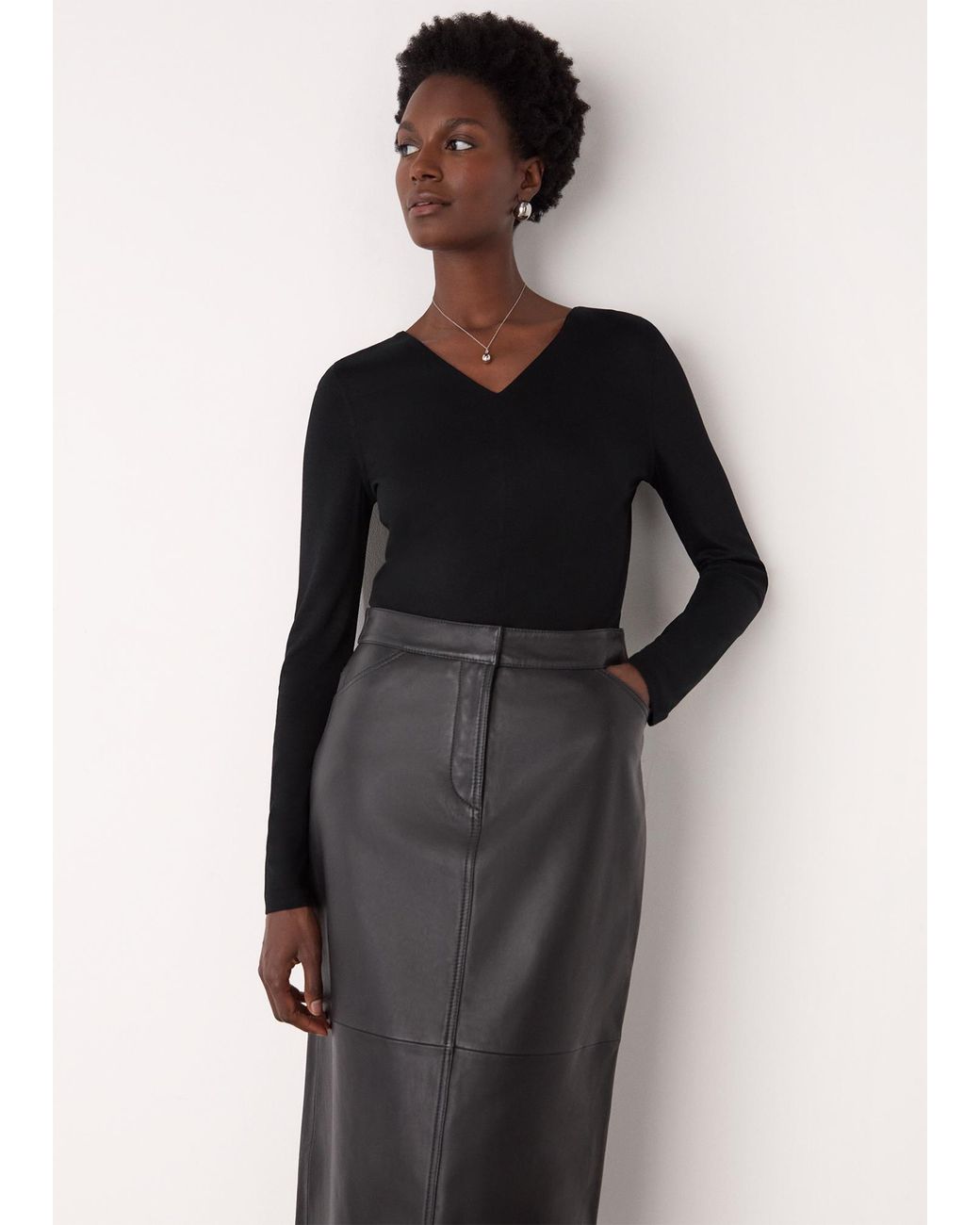 Whistles Black V Neck Long Sleeve Top