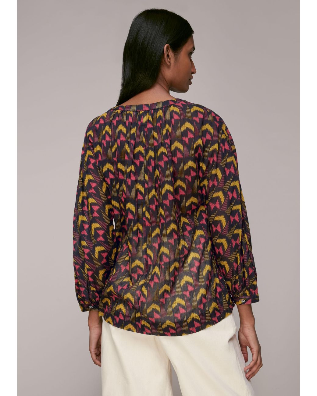 Whistles Natural Geometric Ikat Voile Blouse
