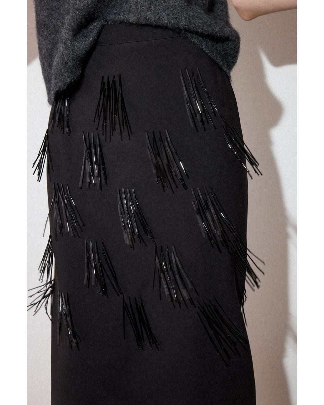 Whistles Black Fringe Sequin Organza Skirt
