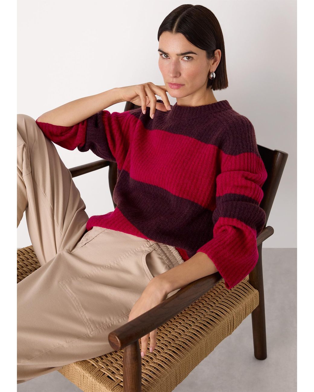 Whistles Red Wool Mix Wide Stripe Knit