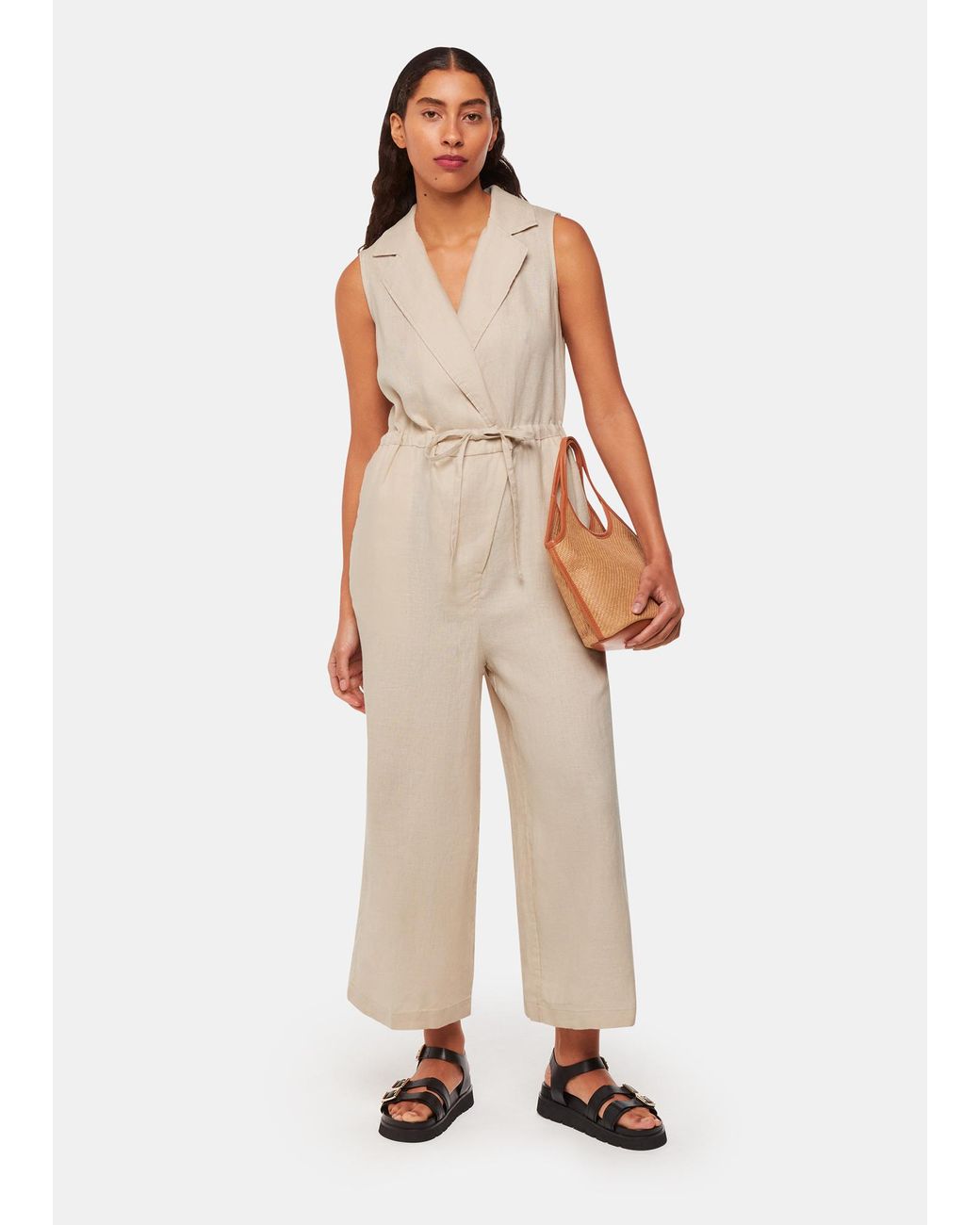 Whistles Natural Bella Linen Wrap Jumpsuit