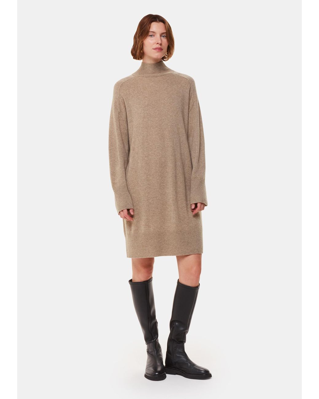 Whistles Natural Cashmere Funnel Neck Dress