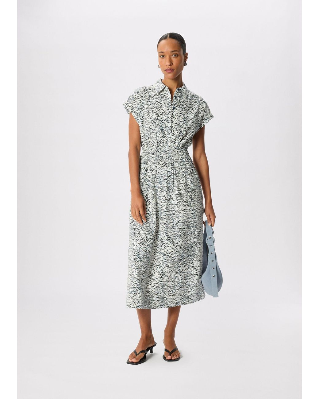 Whistles Gray Petite Flecked Animal Collared Dress