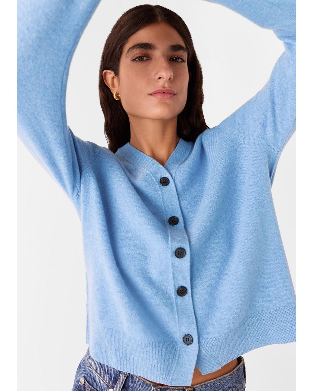 Whistles Blue Button Front V Neck Cardigan