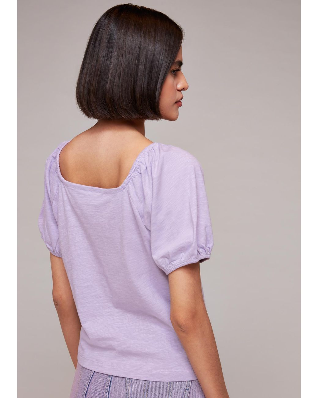Whistles Purple Square Neck Puff Sleeve Top