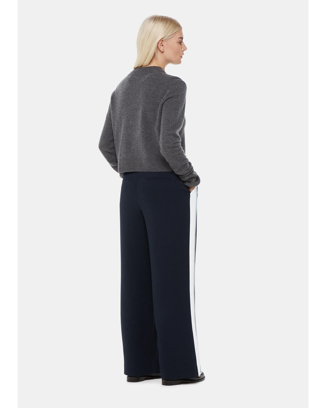 Whistles Blue Petite Crepe Side Stripe Trouser