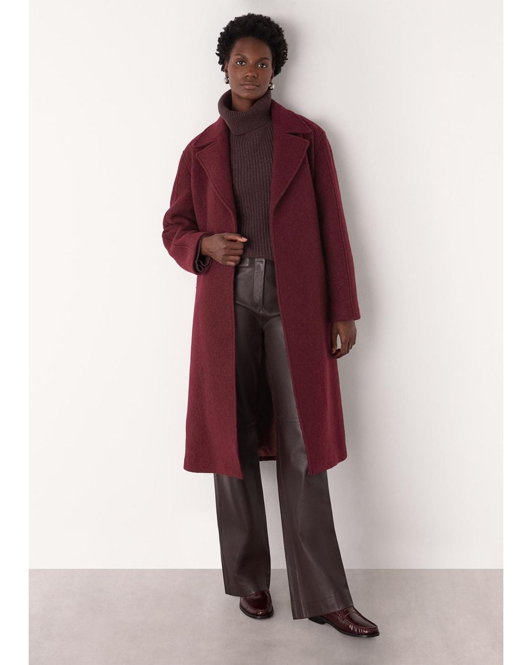 Whistles Red Long Belted Wool Coat