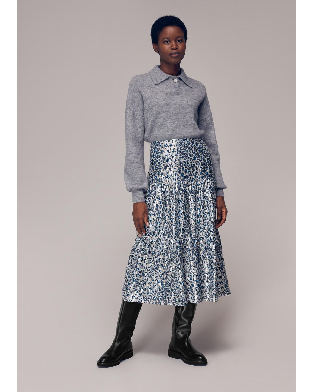 Whistles Blue Animal Metallic Skirt