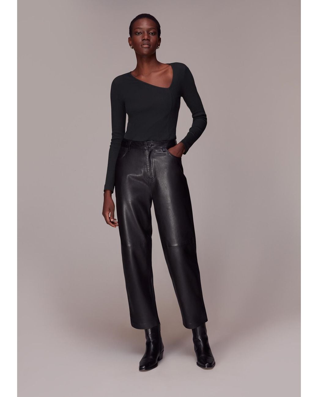 Whistles Black Ribbed Asymmetric V-neck Top