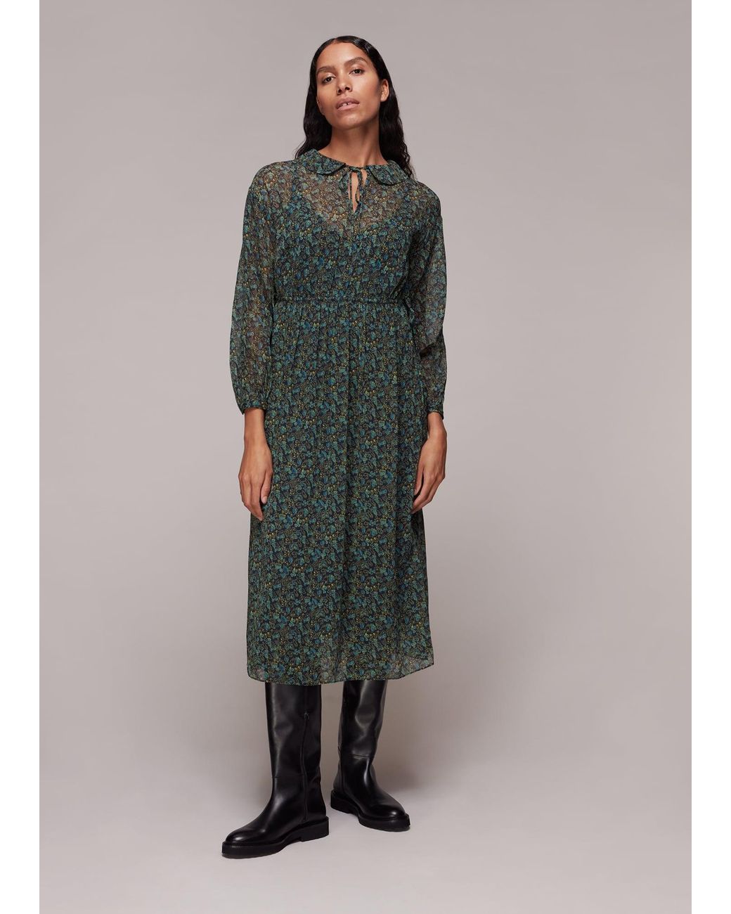 Whistles Multicolor Stitch Floral Print Midi Dress