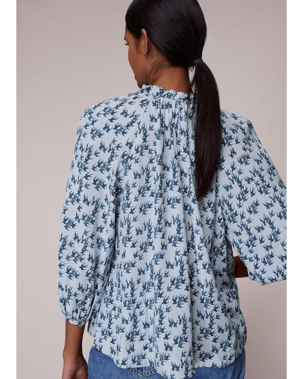 Whistles Blue Beatrix Swallows Print Blouse