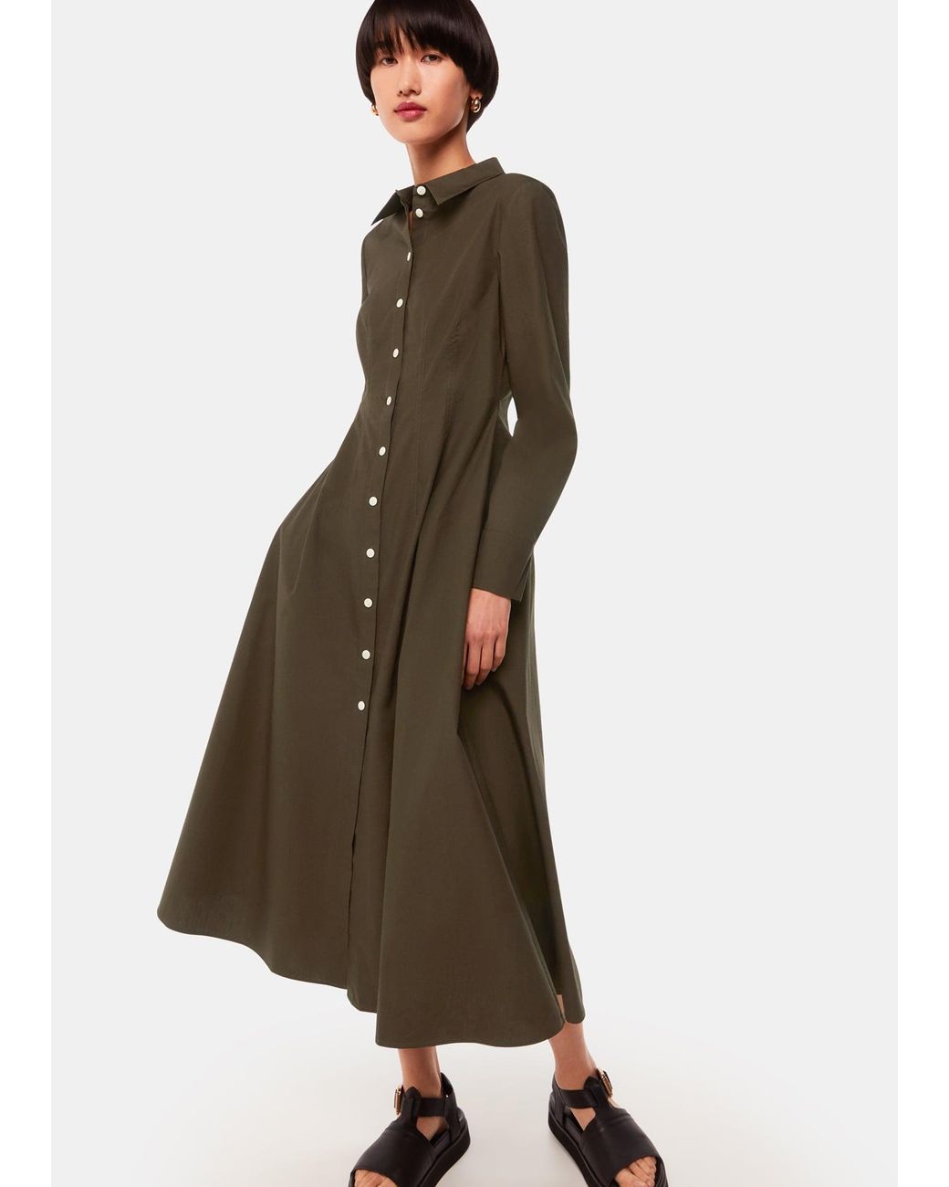 Whistles Green Jean Poplin Shirt Dress