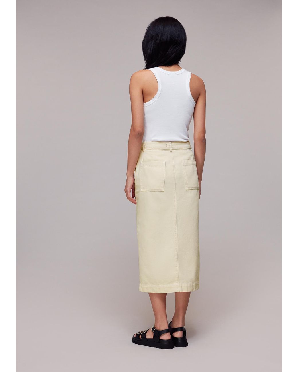Whistles White Flo Denim Midi Skirt