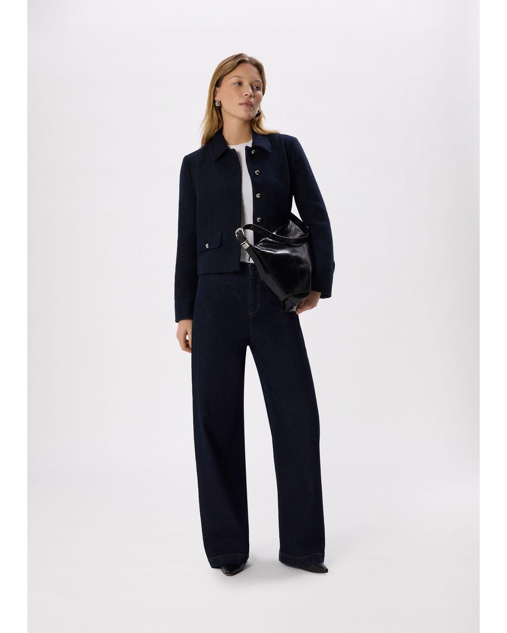 Whistles Blue Cropped Boucle Jacket